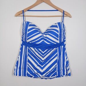 NWT La Blanca Tankini Womens 14 Blue White Striped Swim Top Beach Resort Summer